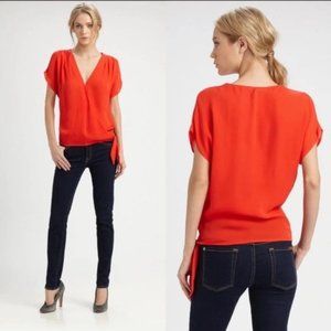 Joie orange coral silk "Darel" wrap front blouse